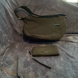 Vera Bradley Black Shoulder Bag with Matching Clutch Wallet!